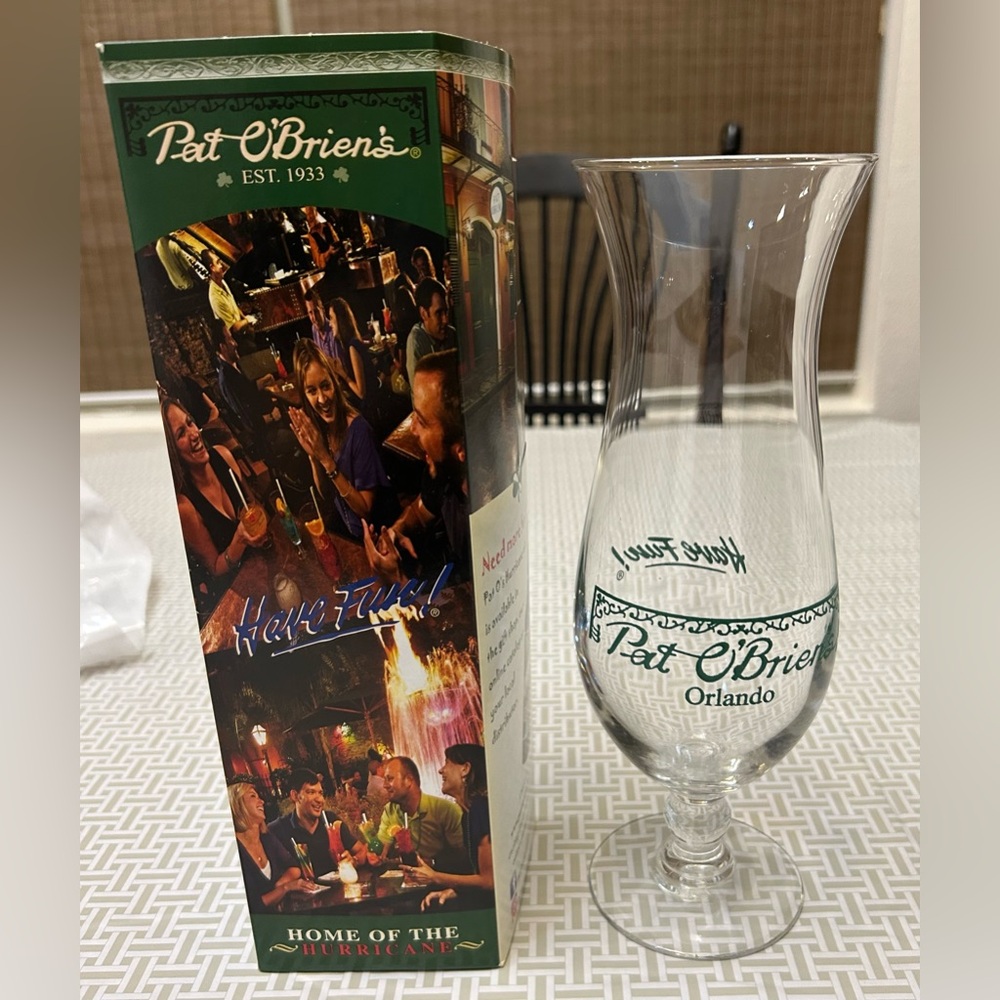 NEW Pat O'Brien's Orlando 10" Stemmed Hurricane Glass "Have Fun" Collect 24 Oz